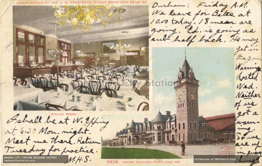 Postcard: Union Station and Dining Room, Portland, Maine